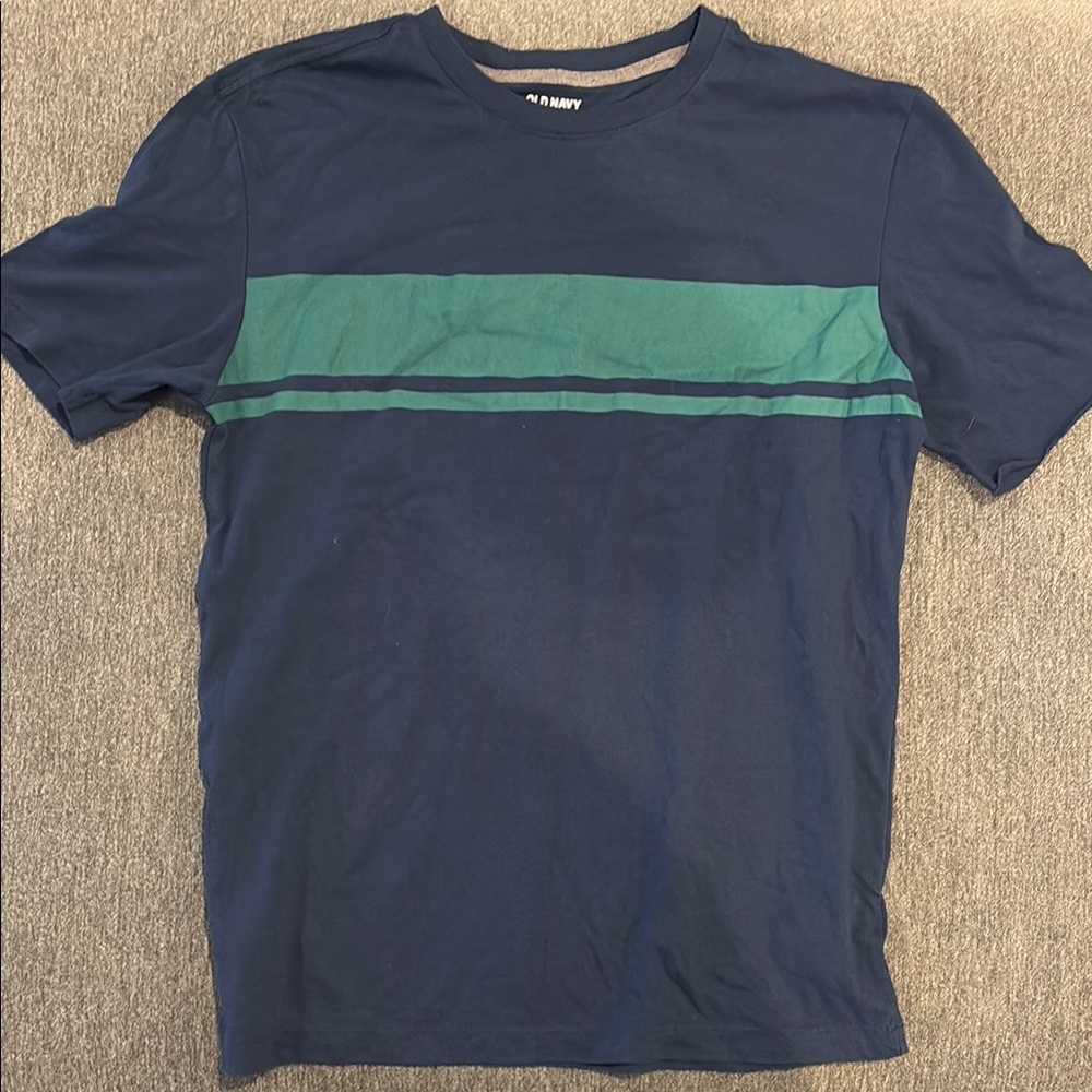 Old Navy Navy Blue and Green Stripe Tee